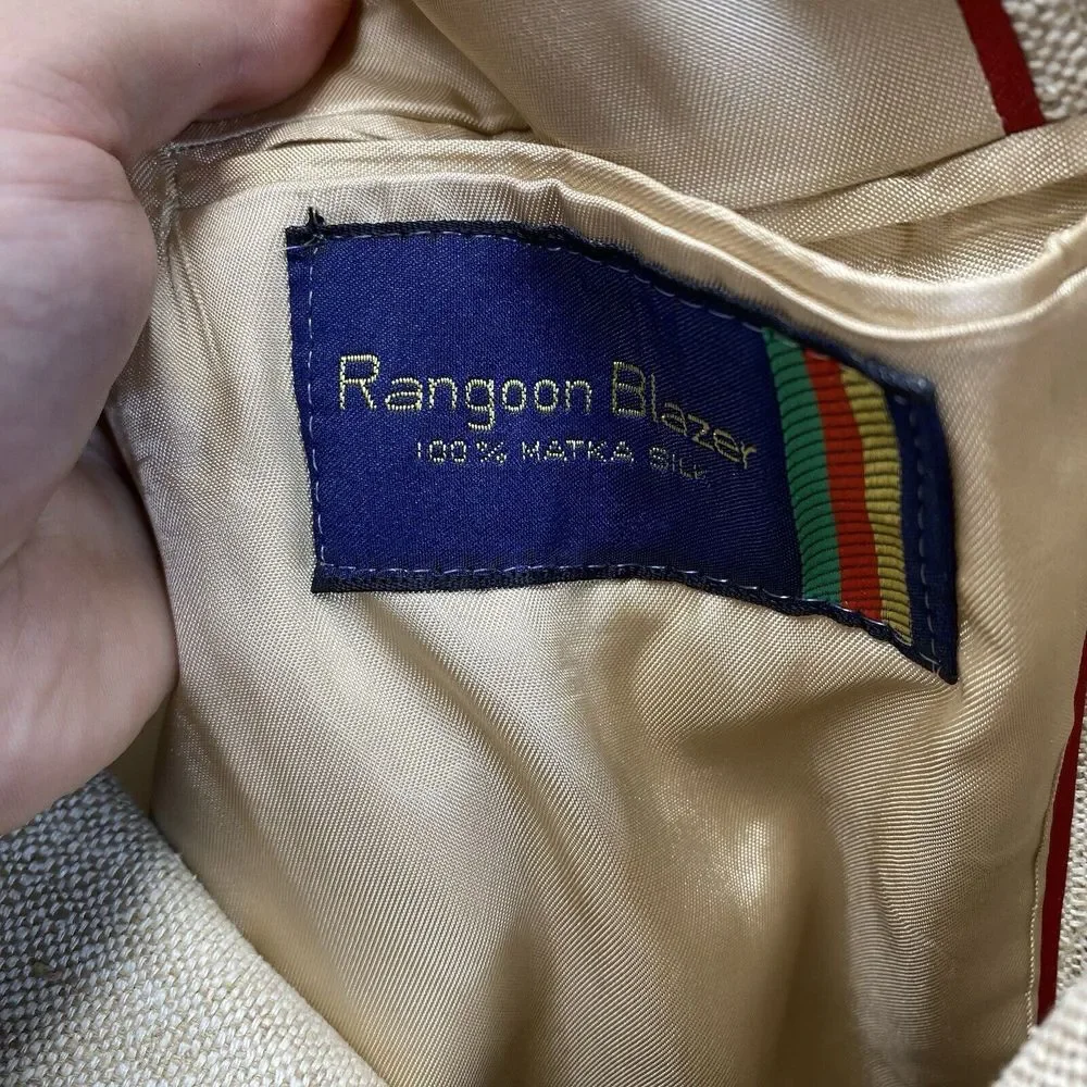 Vintage May D&F Rangoon Blazer Men‎ 40 (S) Matka Silk Beige 2-Button Sport Coat